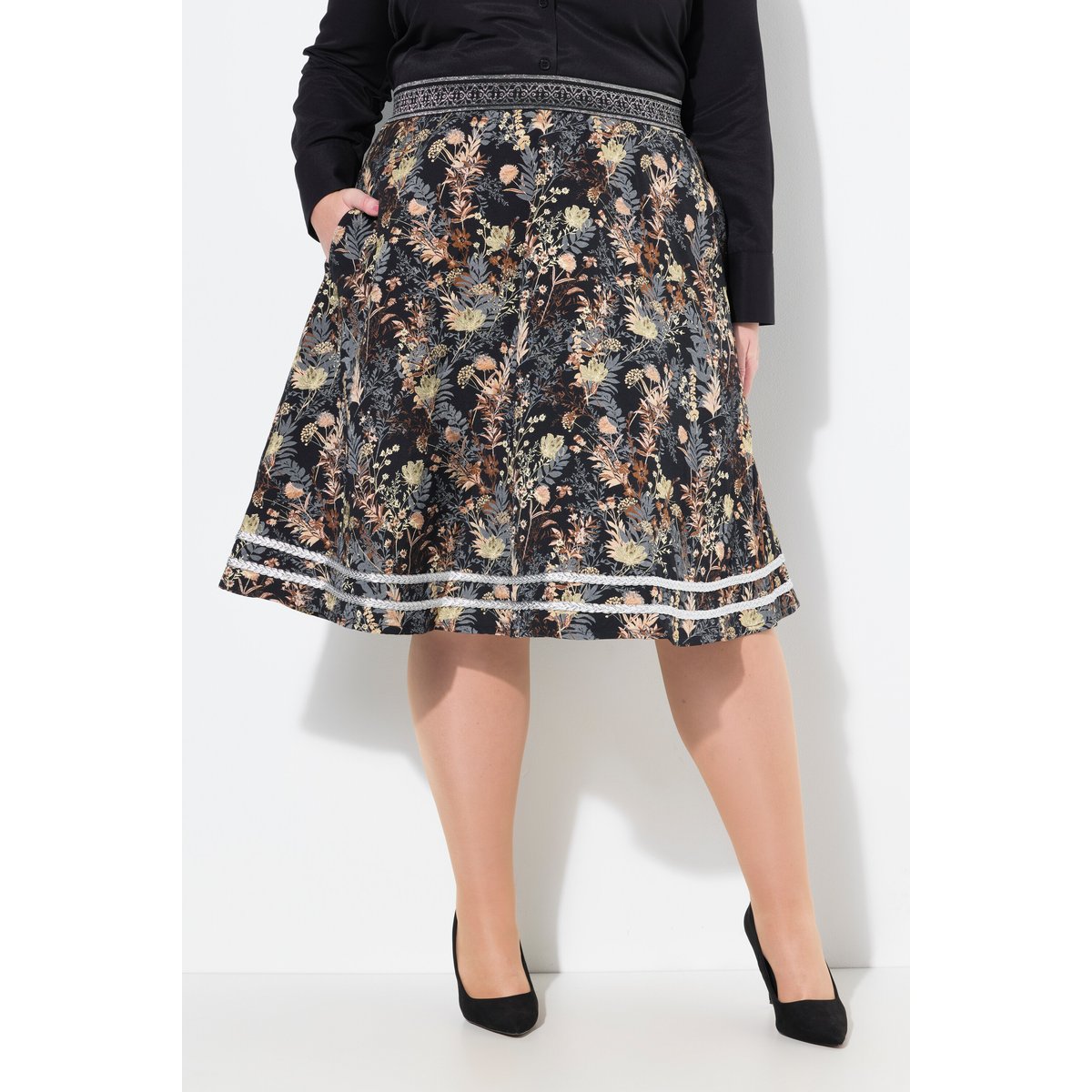 Jupe midi jacquard noir, ULLA POPKEN