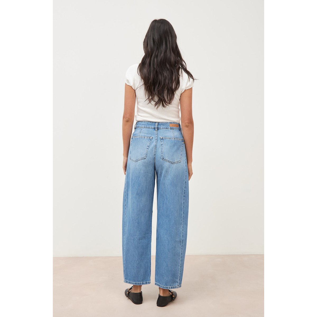 Jeans barrel taille haute broderie denim used, BONOBO
