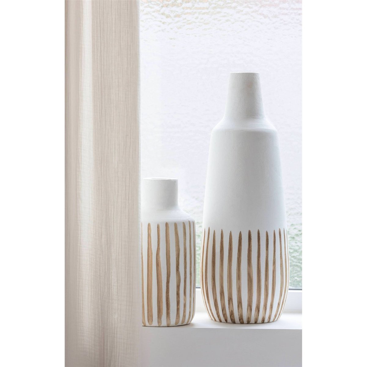 Vase en bois à rayures blanc et bois naturel, RECOLLECTION