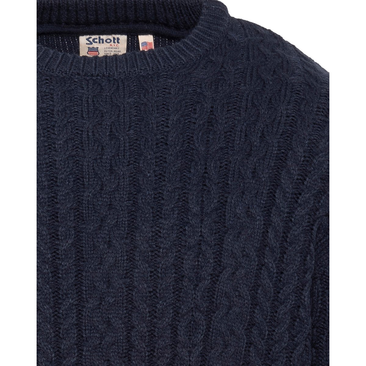 Pull col rond en maille torsadée bleu marine, SCHOTT