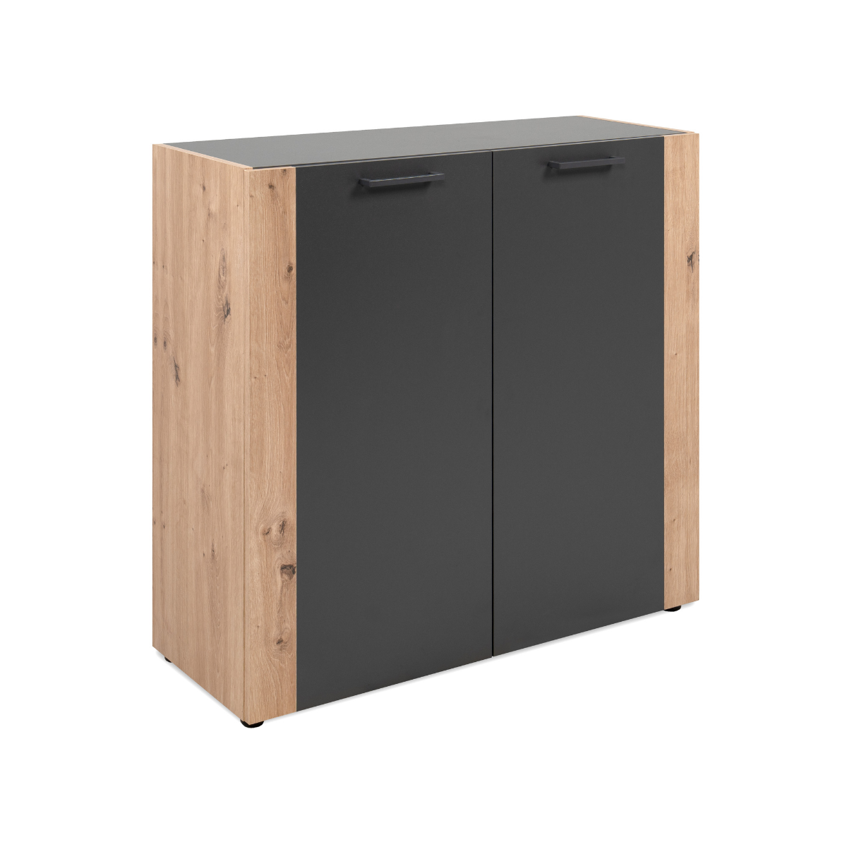 Commode 2 portes pieds noirs LUMA gris anthracite, CALICOSY