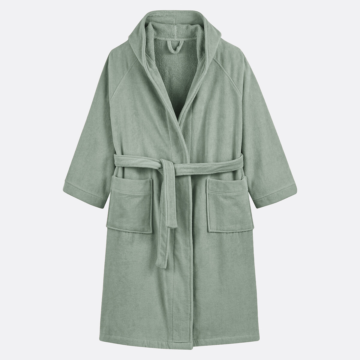 Trizie 450 G/m2 Velvet Terry Hooded Bathrobe sage green, LA REDOUTE INTERIEURS