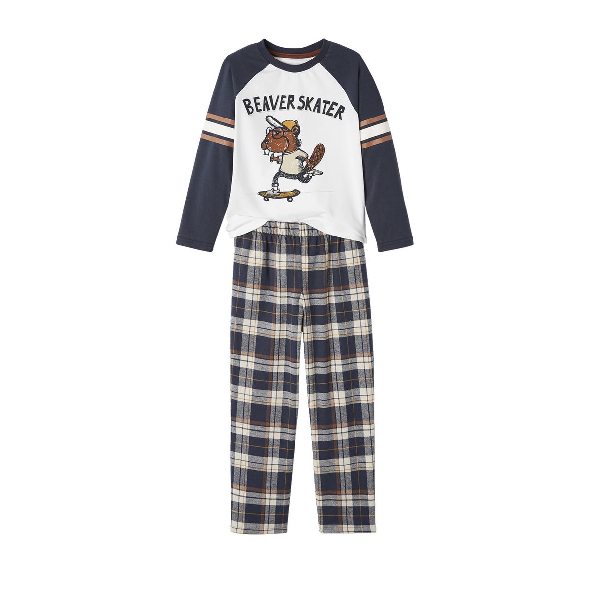 Pyjama castor avec bas en flanelle bleu fonce, VERTBAUDET