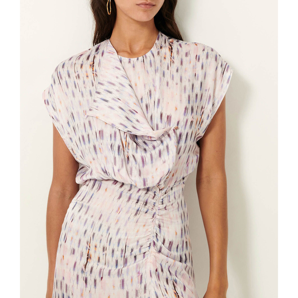 Buenasera Printed Midi Dress with Short Sleeves pink print, SESSUN