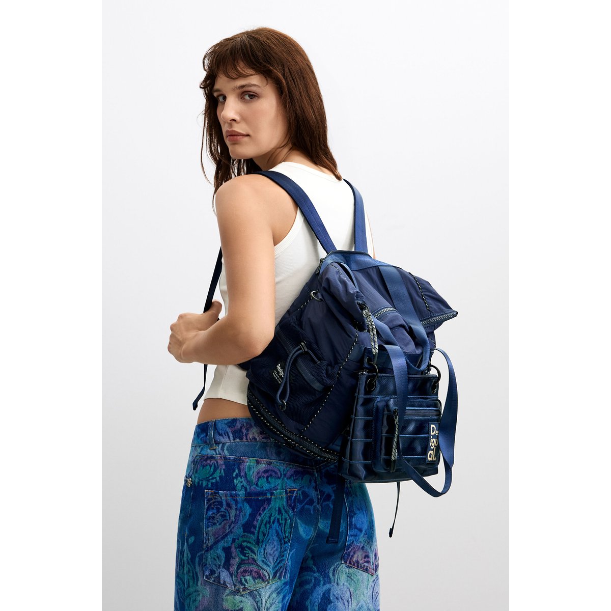 Grand sac à dos multiposition en nylon bleu, DESIGUAL