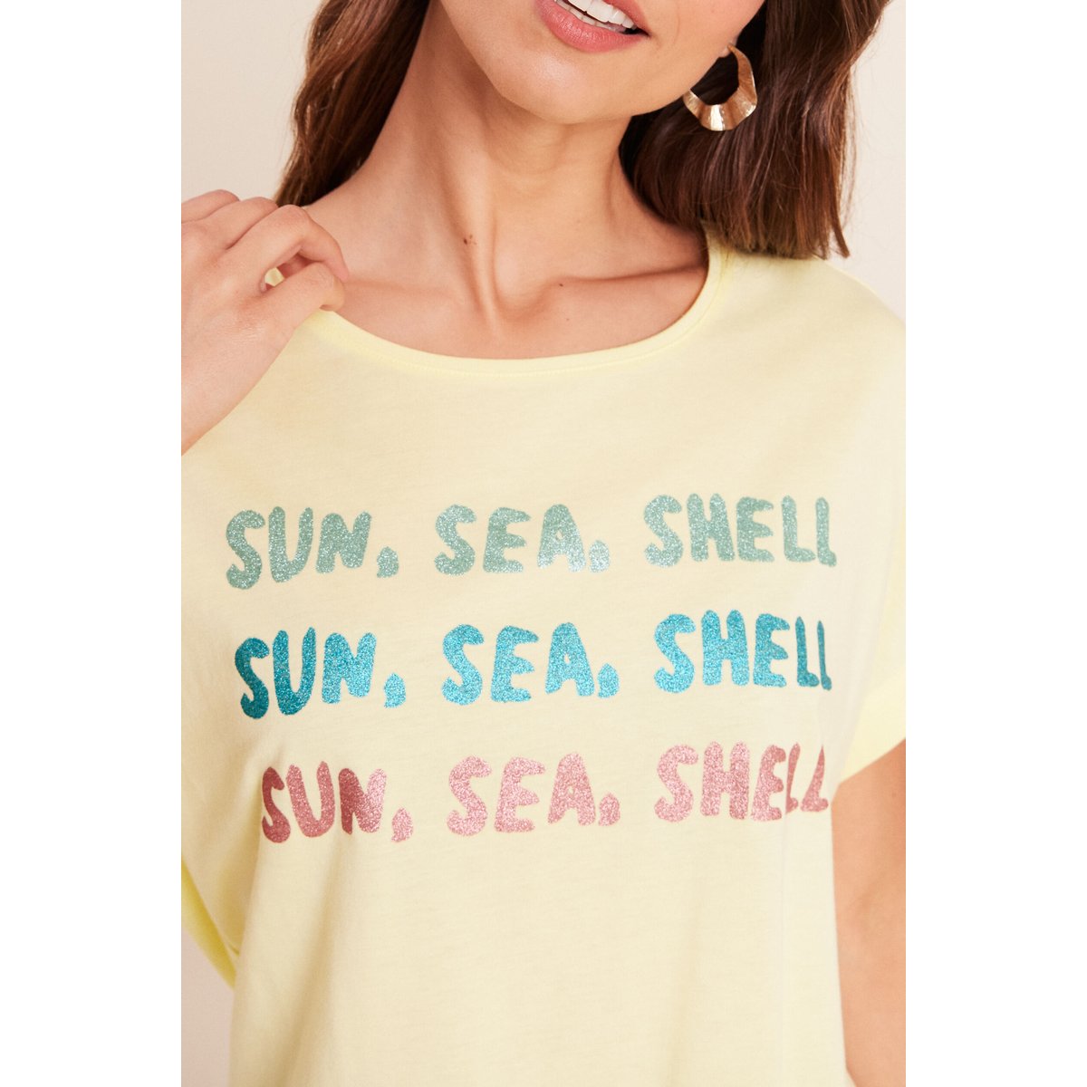 T-shirt col rond manches courtes jaune pastel, BREAL