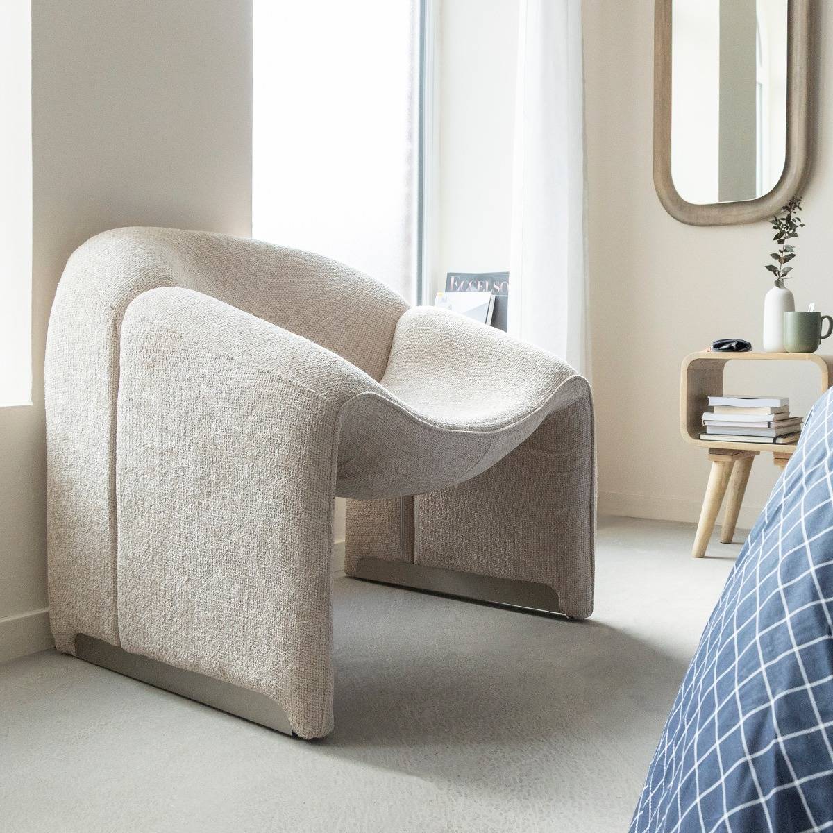 Fauteuil en tissu THÉA blanc, MADE IN MEUBLES