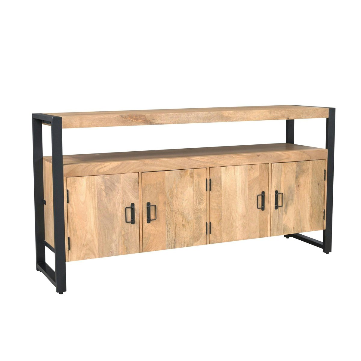 Buffet bois métal 4 portes double plateau MILORA bois naturel, PIER IMPORT