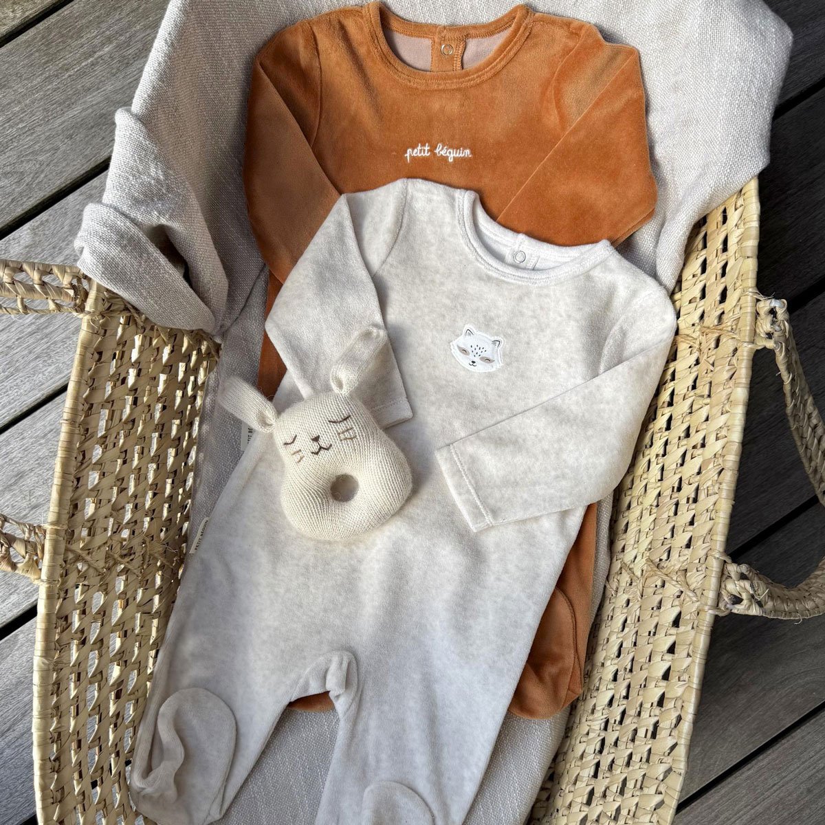 Lot de 2 pyjamas bébé en velours marron, PETIT BEGUIN