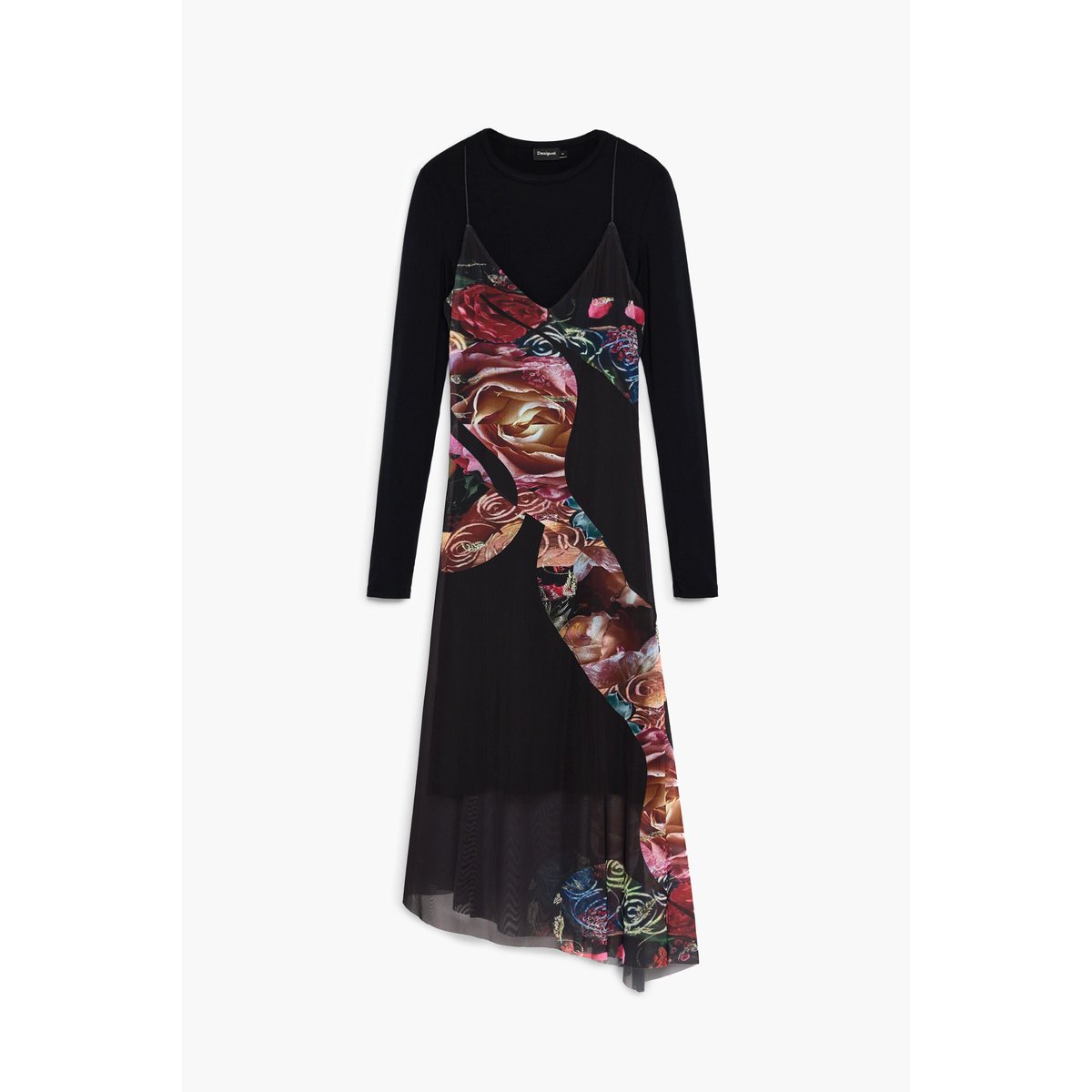 Robe asymétrique à fleurs M. C. Lacroix noir, DESIGUAL