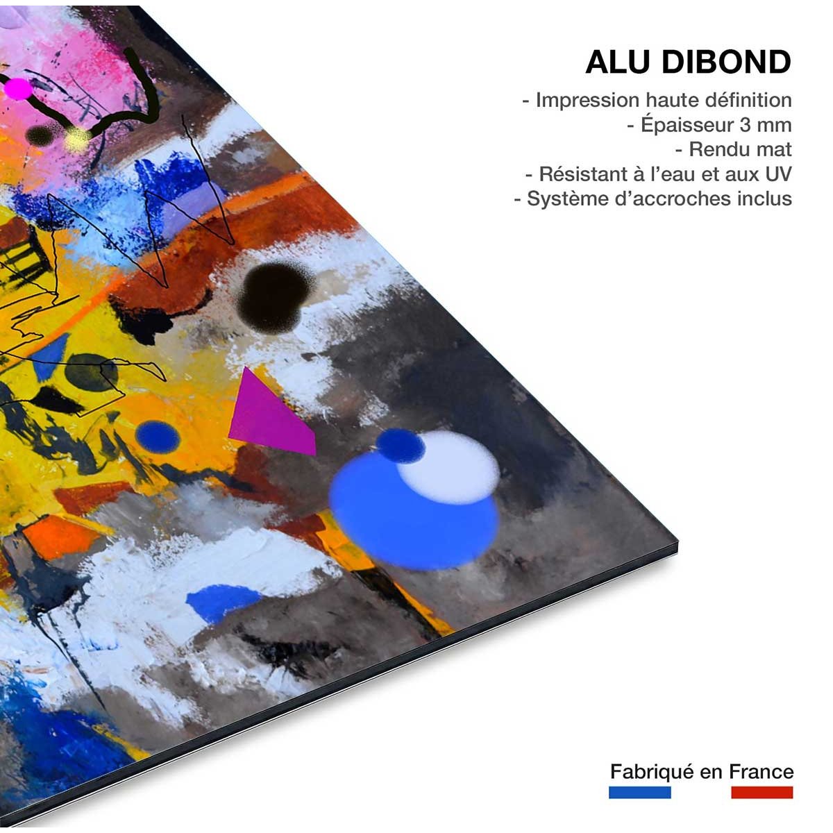 Tableau abstrait circle yellow blue tableau alu dibond, HEXOA