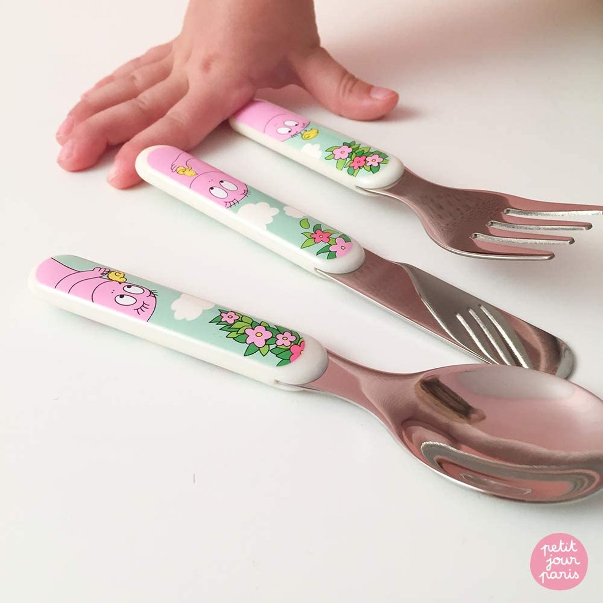 Set de 3 couverts BARBAPAPA rose / vert, PETIT JOUR