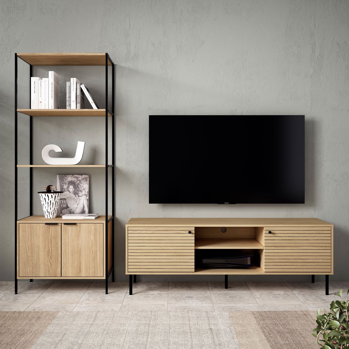 Mueble TV en MDF et métal, NIRA marron, HISPANOHOGAR