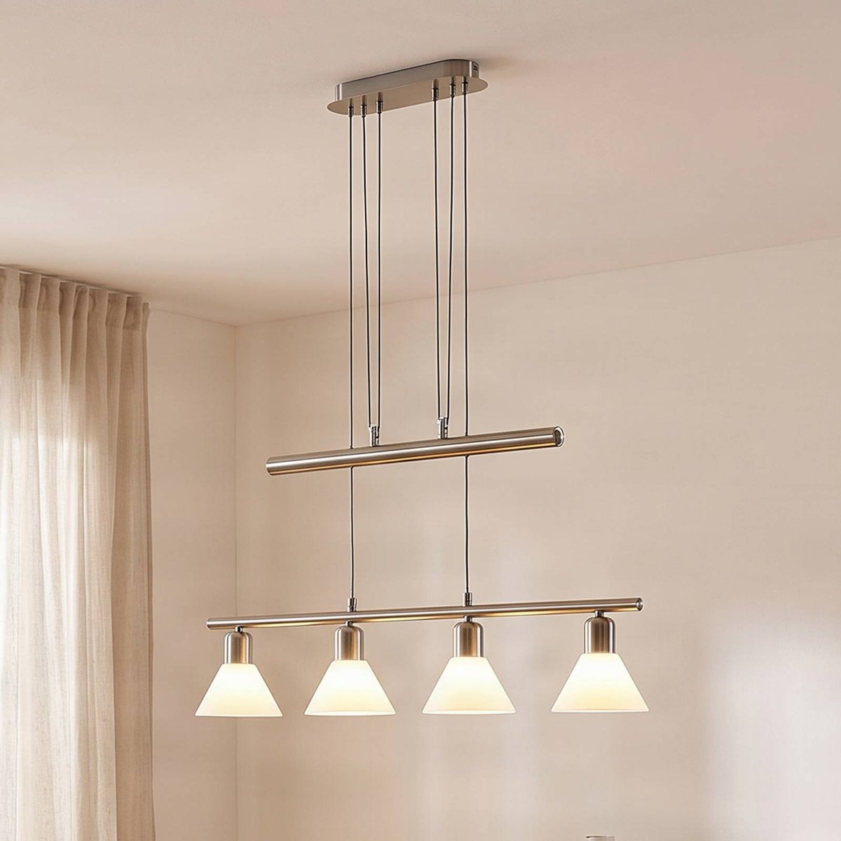 Suspension en métal moderne, Delira blanc, nickel satiné, LINDBY