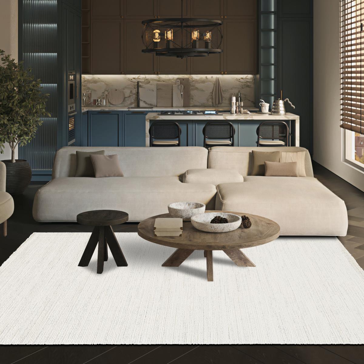Tapis salon et chambre tissé motif faux uni GLACIA 1 écru, UN AMOUR DE TAPIS