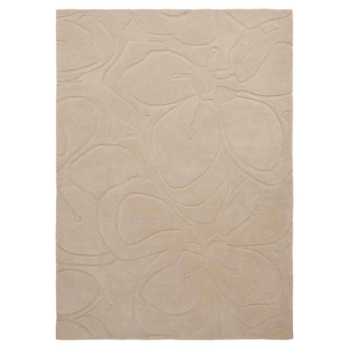Tapis salon et chambre fait à la main en laine motif faux uni crème, UN AMOUR DE TAPIS