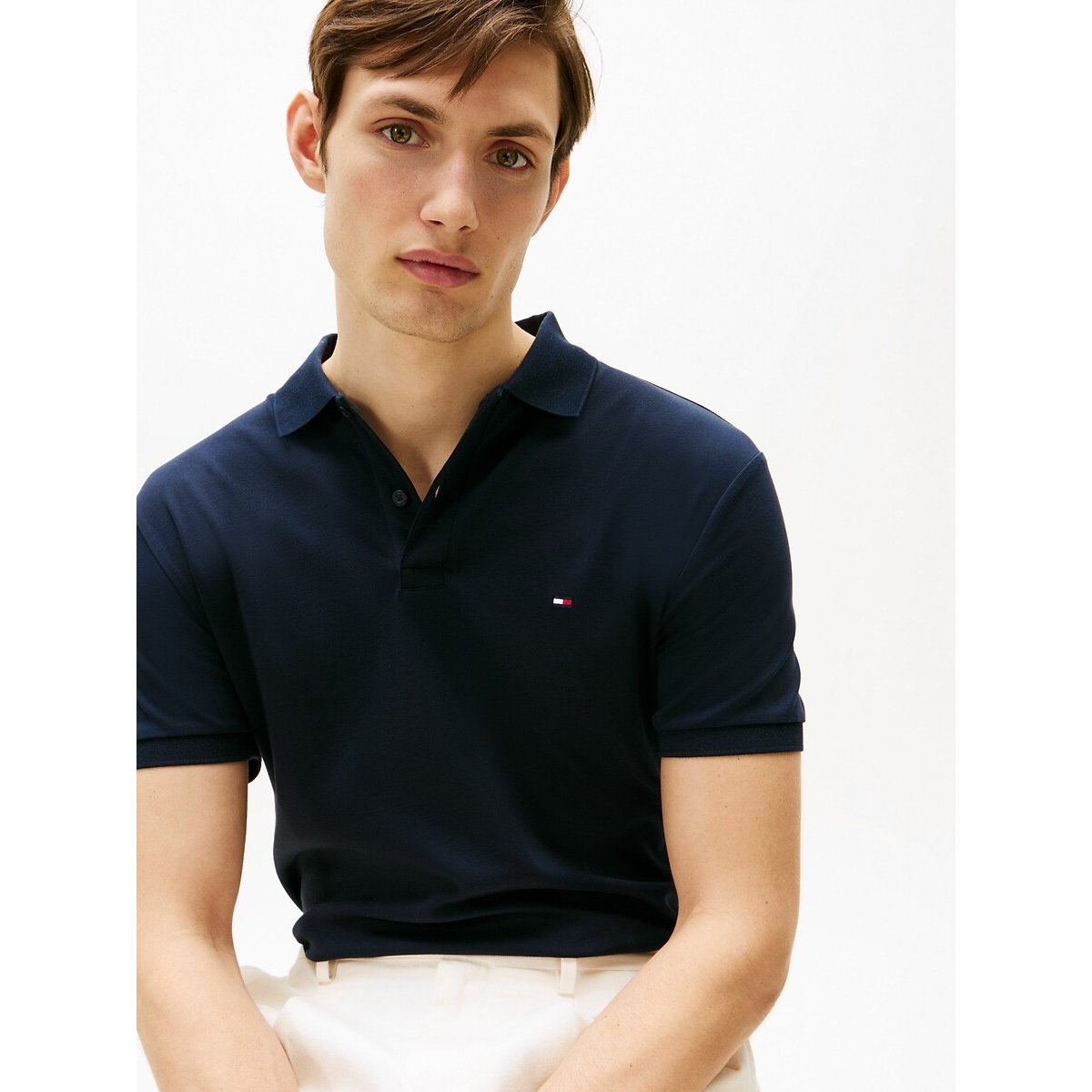 Polo manches courtes regular en coton doux marine, TOMMY HILFIGER