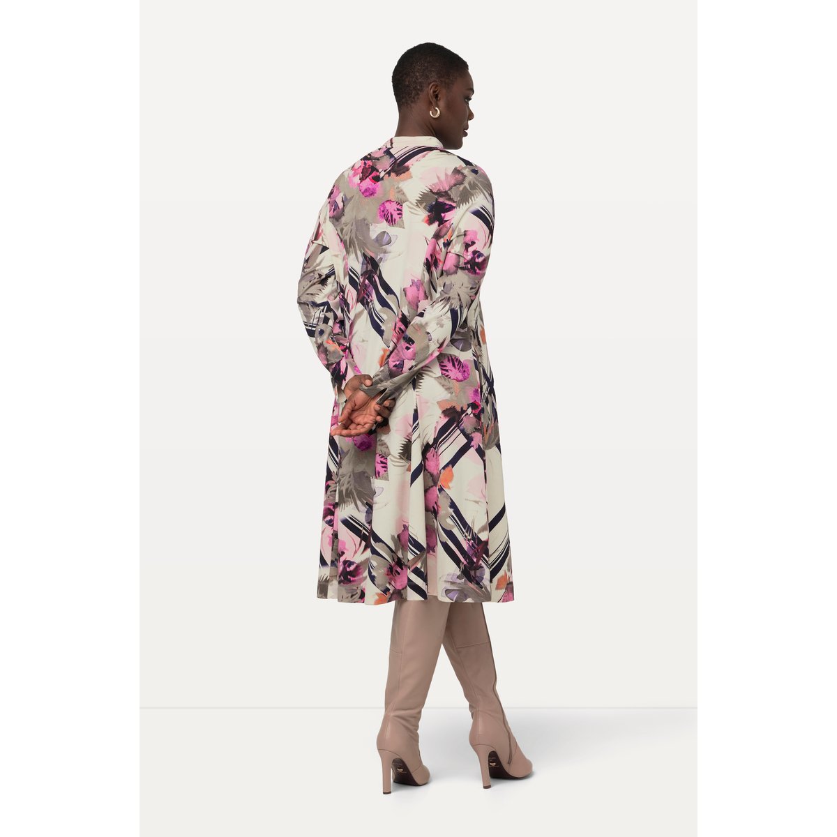 Robe midi à manches longues, col tunisien violet bordeaux, ULLA POPKEN