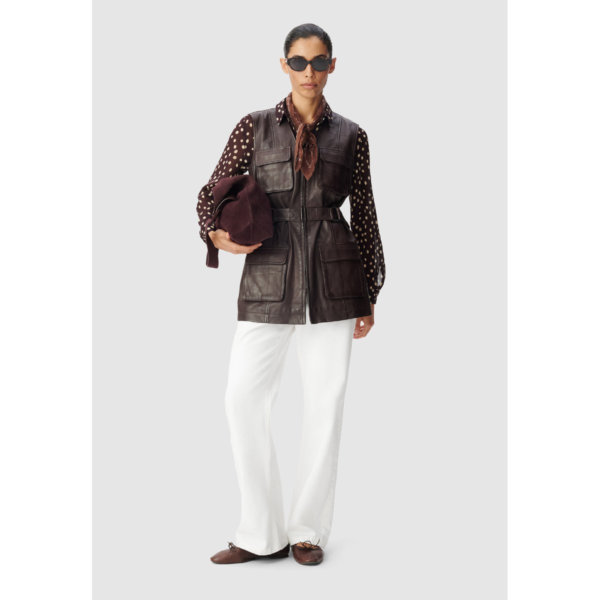 Saharienne cuir ceinturée marron foncé, IKKS