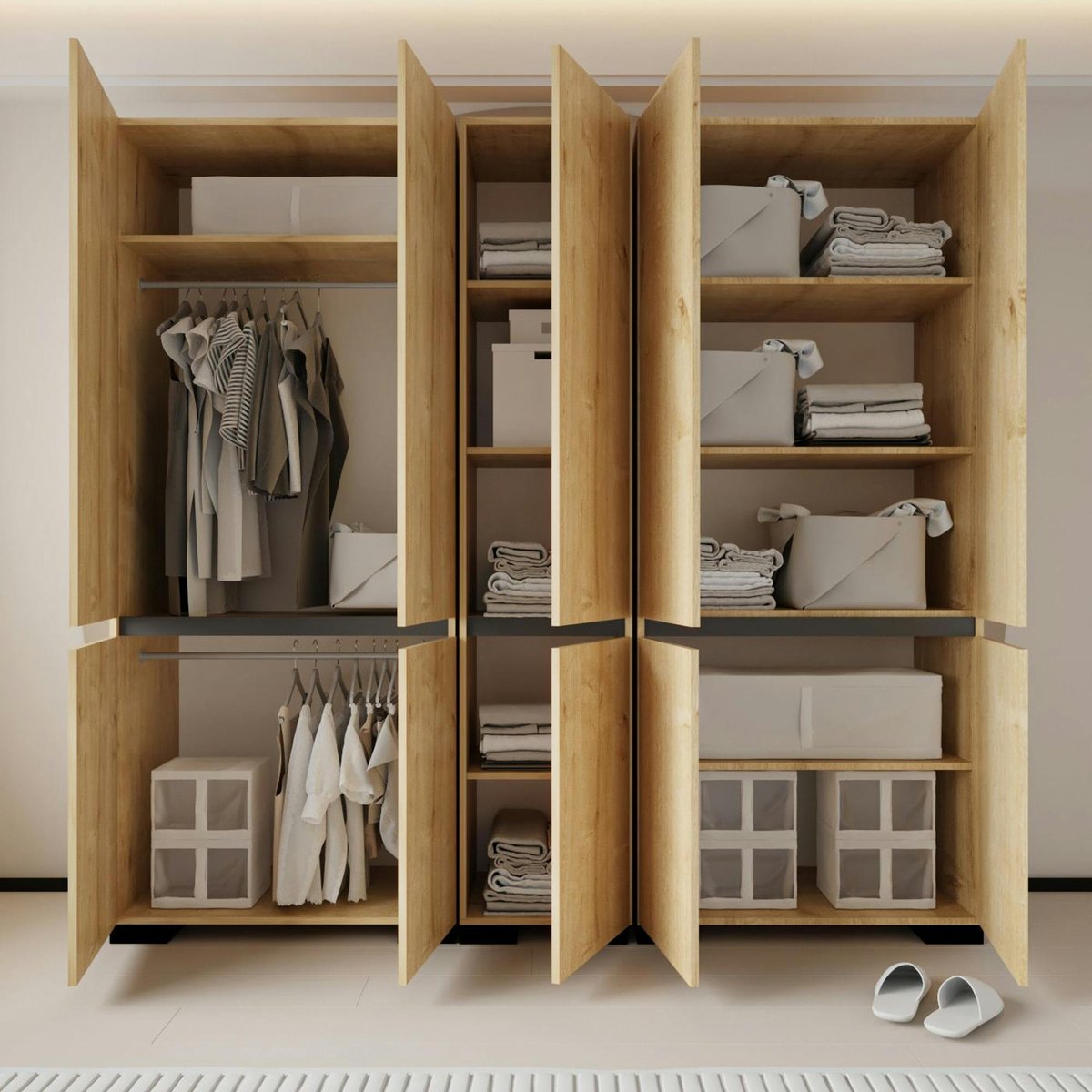 Dressing 10 portes 2 tringles décor chêne et anthracite 225 cm BYRON chêne, PIER IMPORT