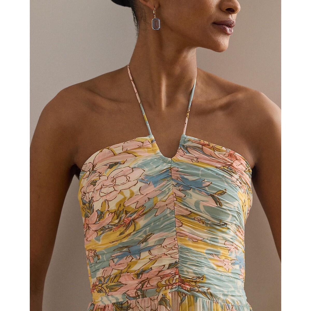 Vestido bustier largo con estampado floral de ceremonia estampado crudo, LAUREN RALPH LAUREN