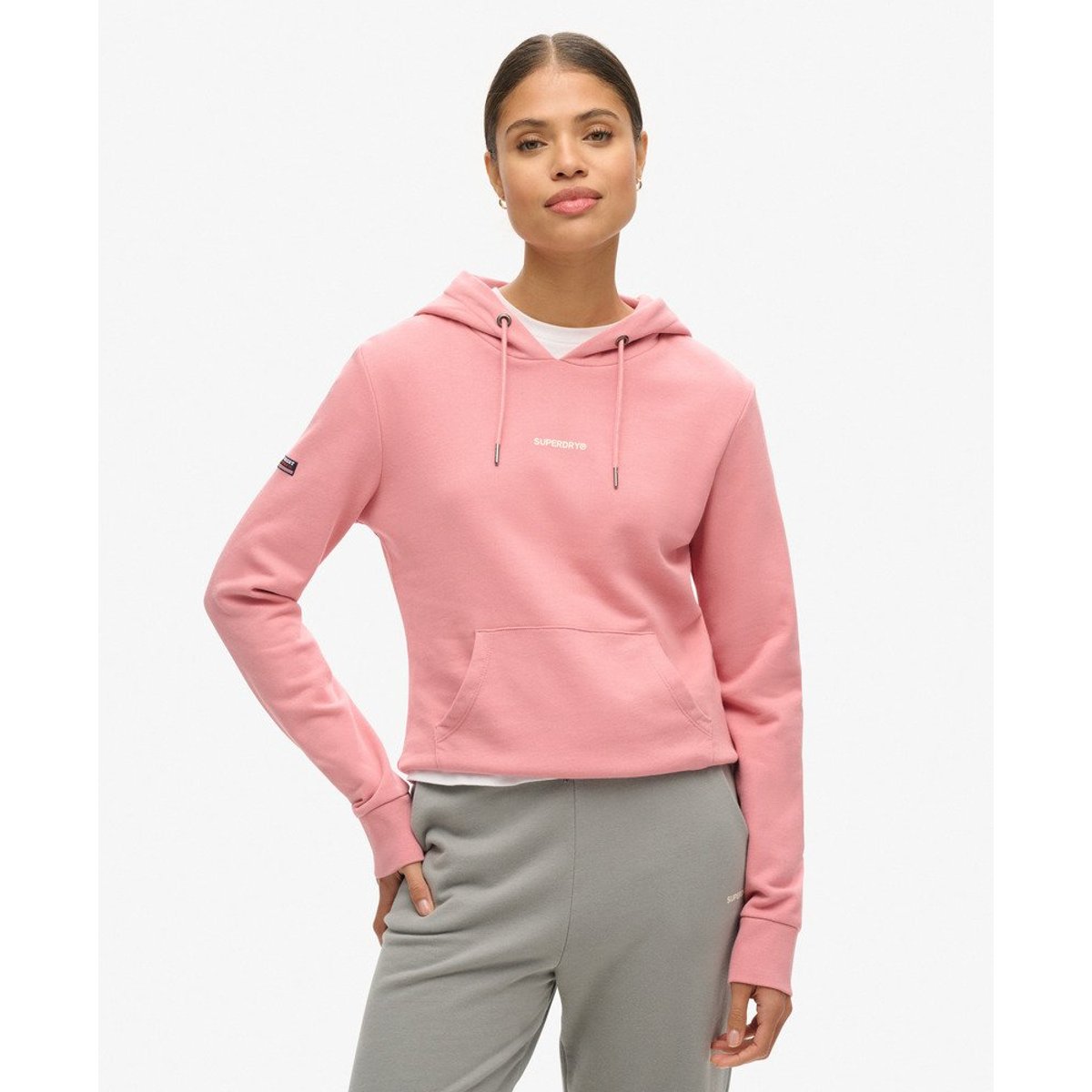 Sweat à capuche uni rose fumé, SUPERDRY