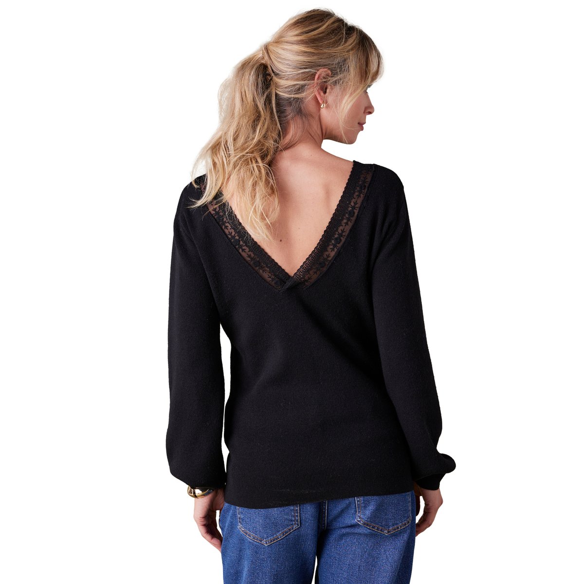 Pull décolleté dos dentelle grossesse noir, ENVIE DE FRAISE