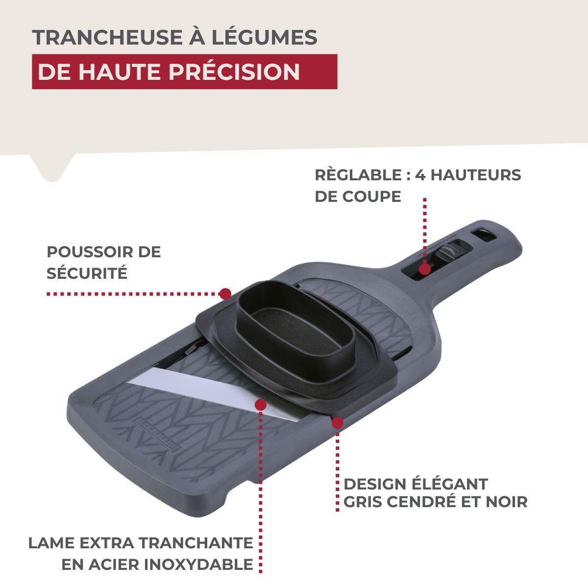 Mandoline réglable 4 hauteurs noir,gris, FACKELMANN