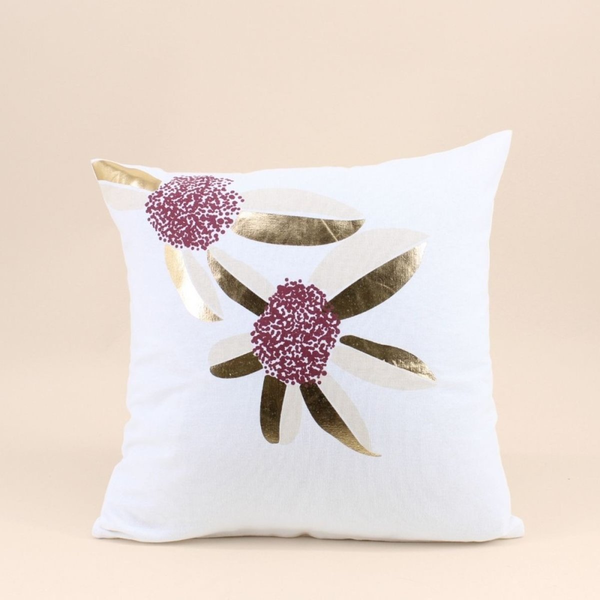 Coussin imprimé fleurs 40x40cm blanc, ORNAMI