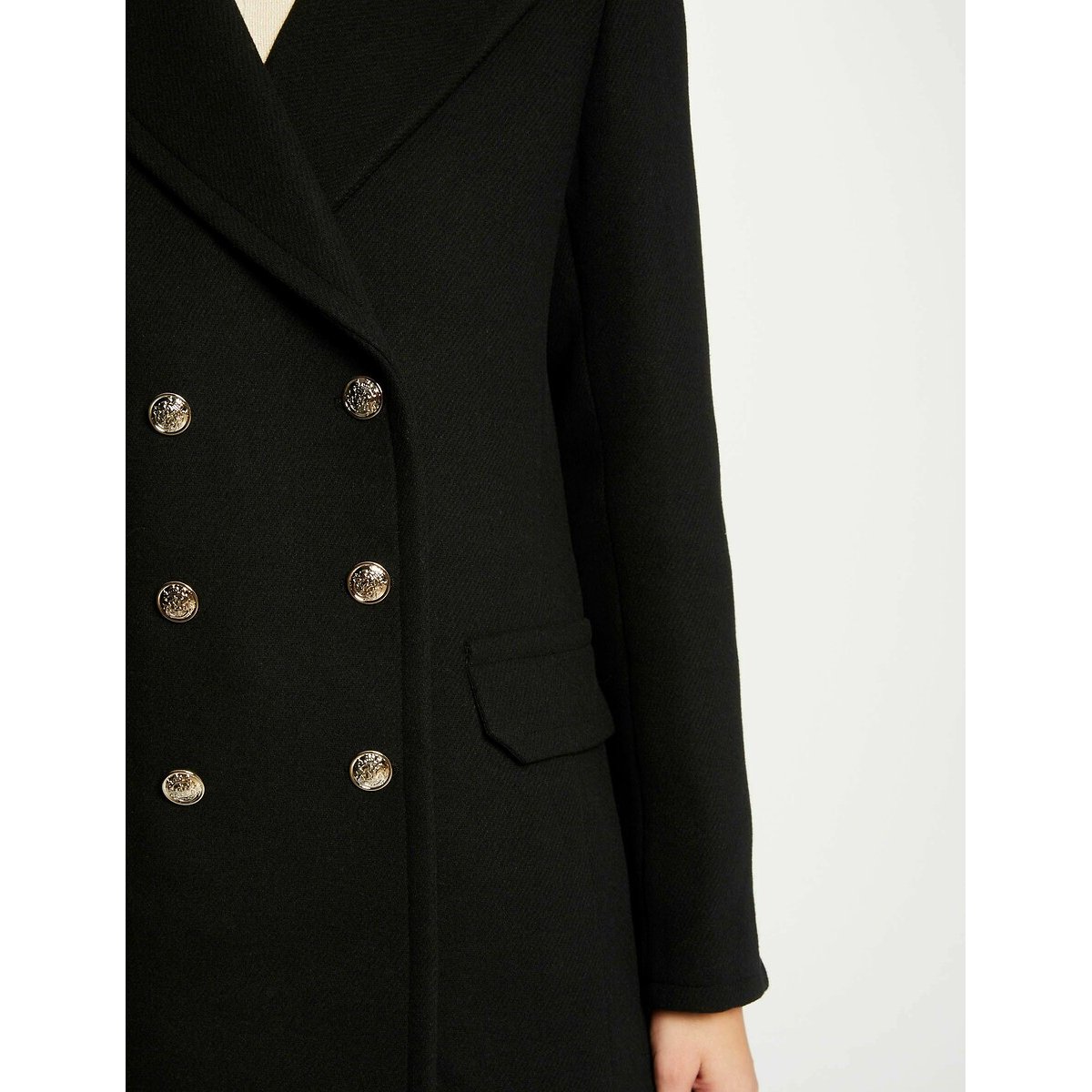 Manteau mi-long fermeture boutonnée noir, MORGAN