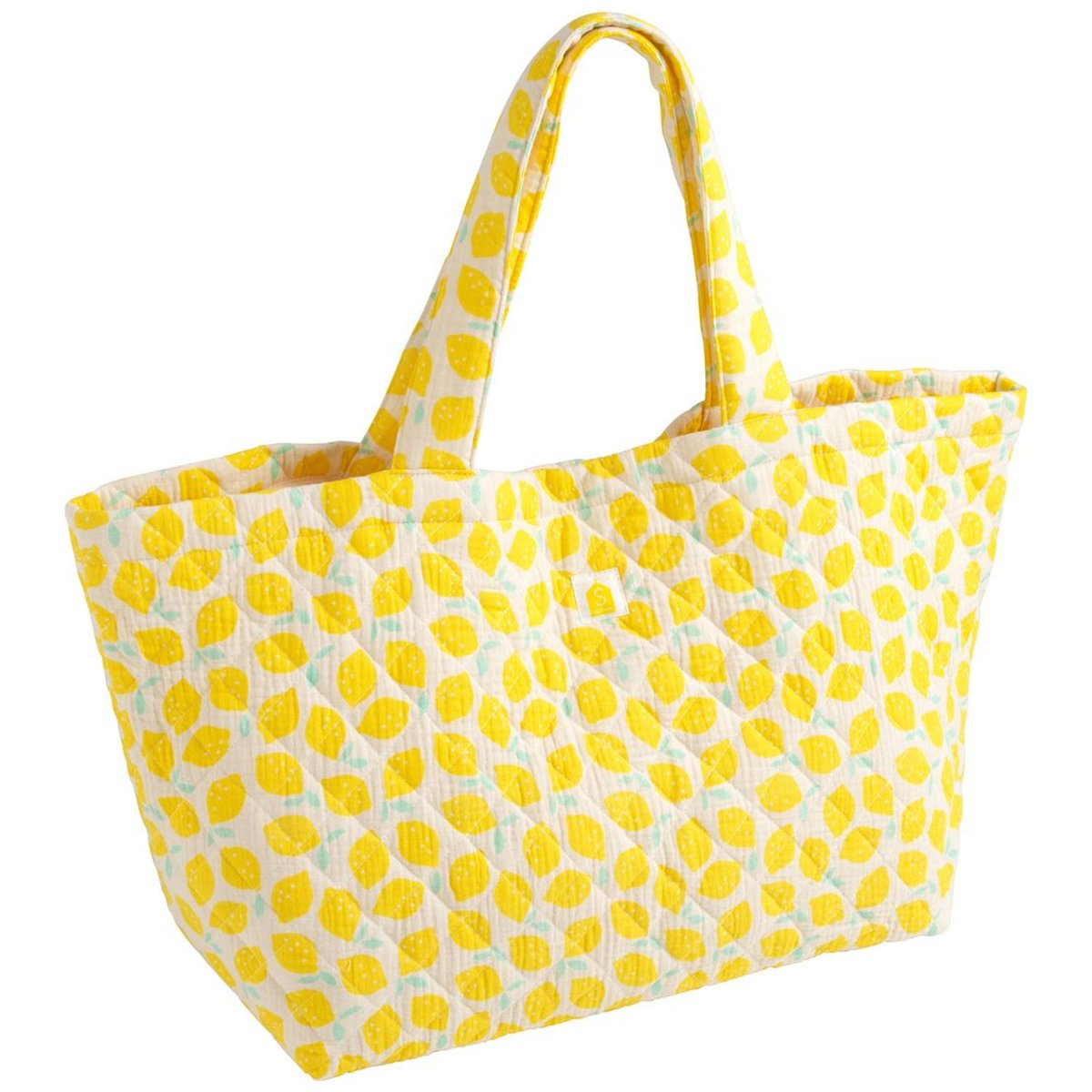 Sac cabas en gaze de coton matelassé imprimé - LEOPARD ecru, jaune, bleu, SAUTHON