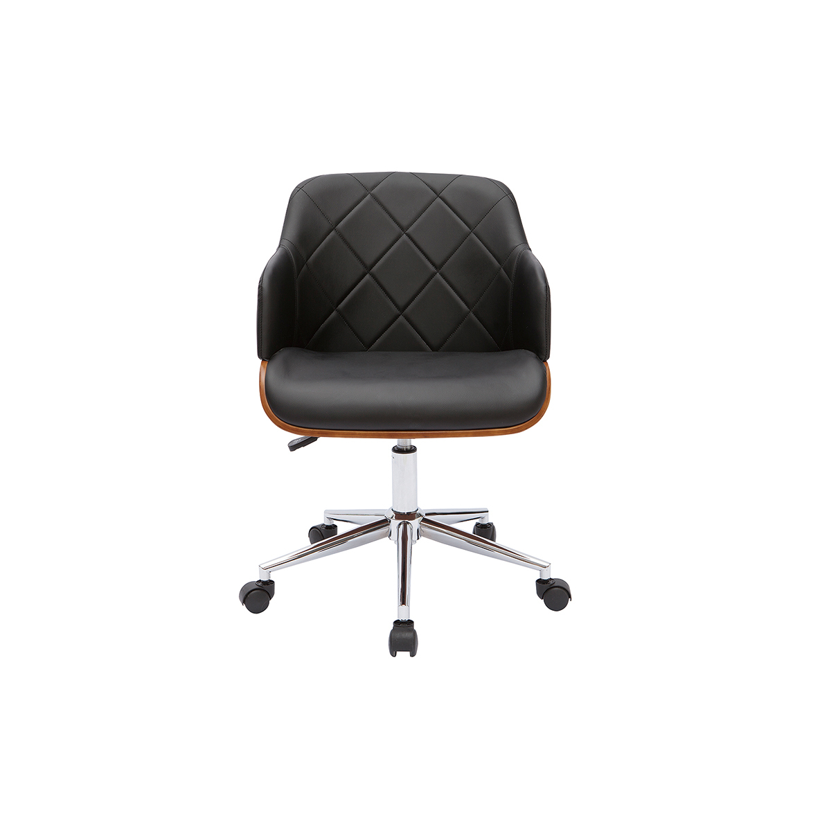 Chaise de bureau à roulettes design en tissu effet velours texturé gris, bois clair et acier chromé SANDRO noyer / noir, MILIBOO