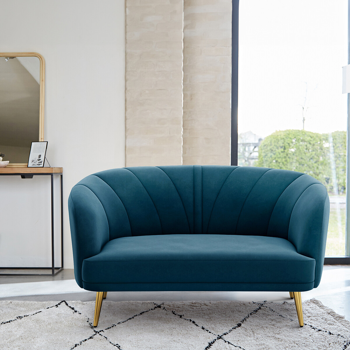 Banquette velours 2/3 places, Leone bleu de prusse, LA REDOUTE INTERIEURS