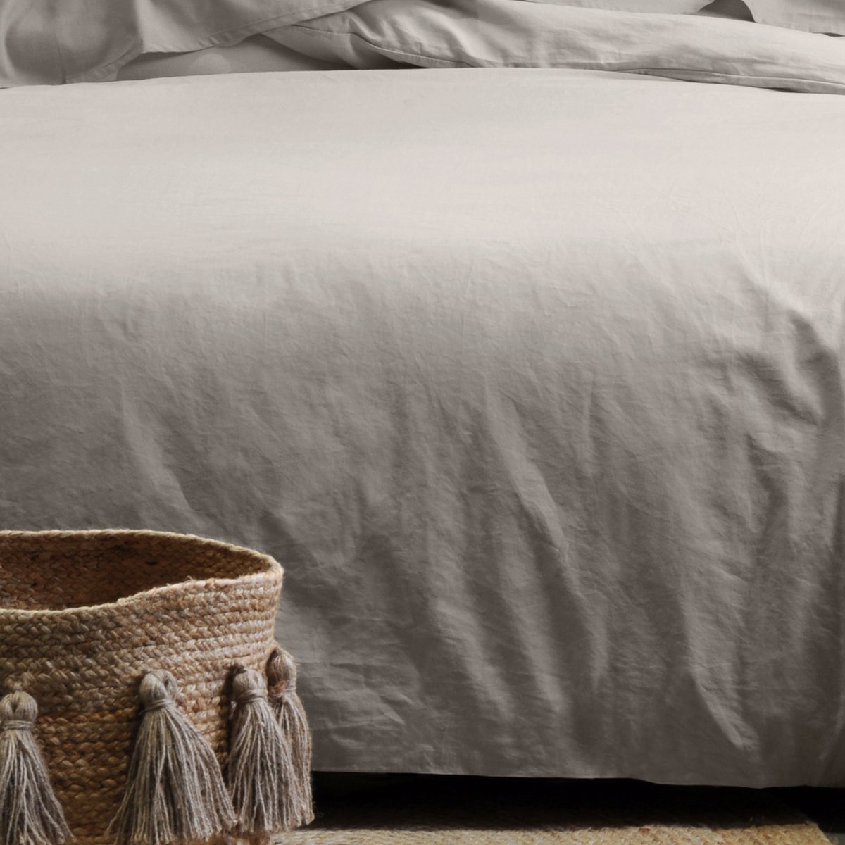 Drap housse uni en coton bio beige, LOVELY CASA