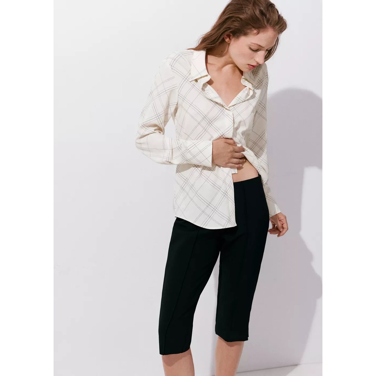 Chemise droite imprimée écru, MANGO