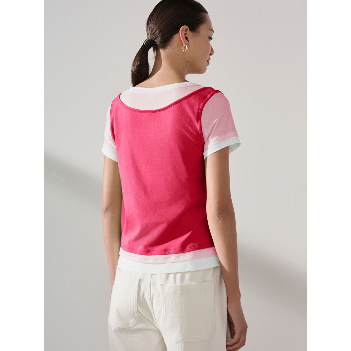 T-shirt ras du cou à manches courtes rose, NEXT