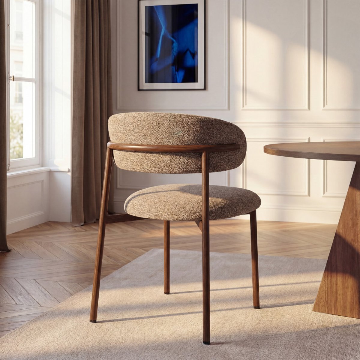 Lot de 2 chaises en tissu pieds effet bois foncé- ARIA beige chiné, DRAWER