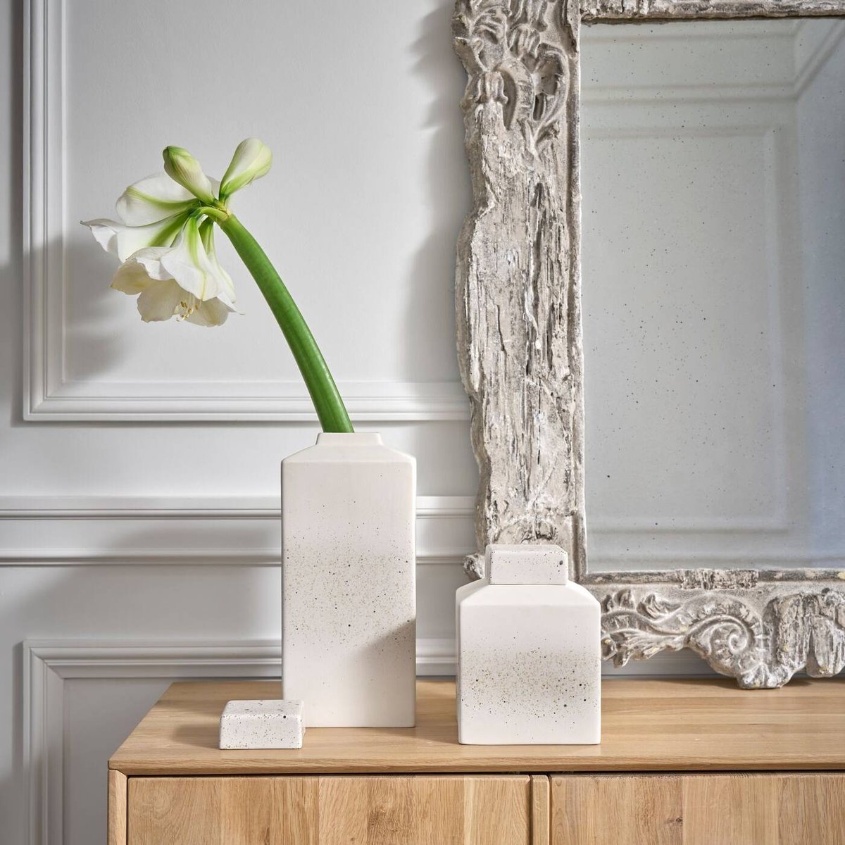 Boîte céramique déco moucheté 20 cm - SELENE blanc, CAMIF