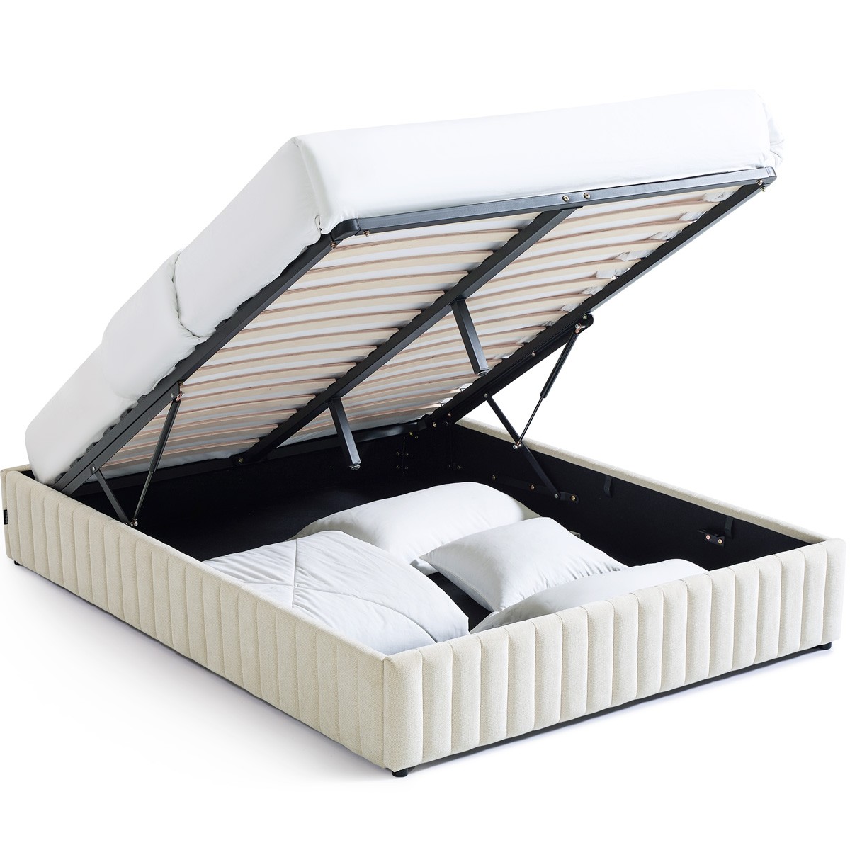 Lit coffre adulte en tissu chenille - BALTO beige, HOMIFAB