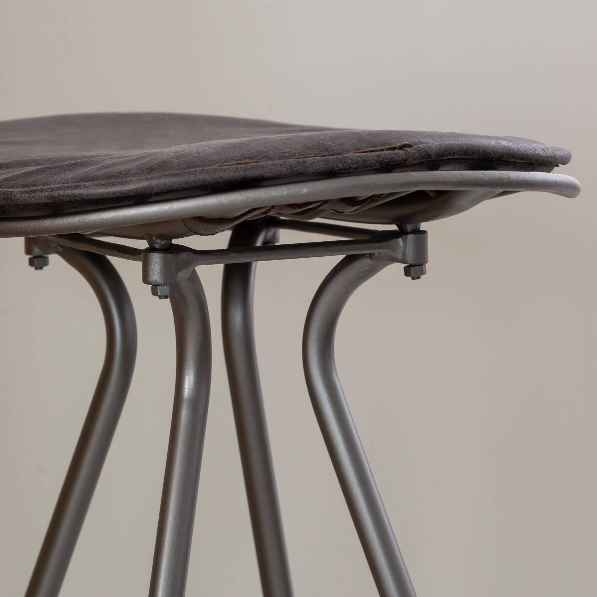 Tabouret de bar en cuir et métal LYA gris, MADE IN MEUBLES 