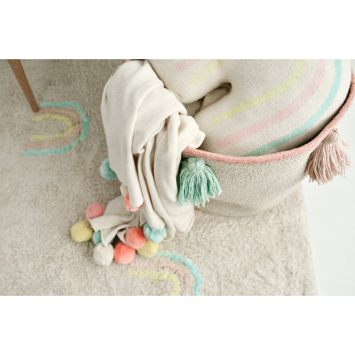 Coussin en coton lavable, RAINBOW STAMP beige, multicolore, HAPPY DECOR KIDS
