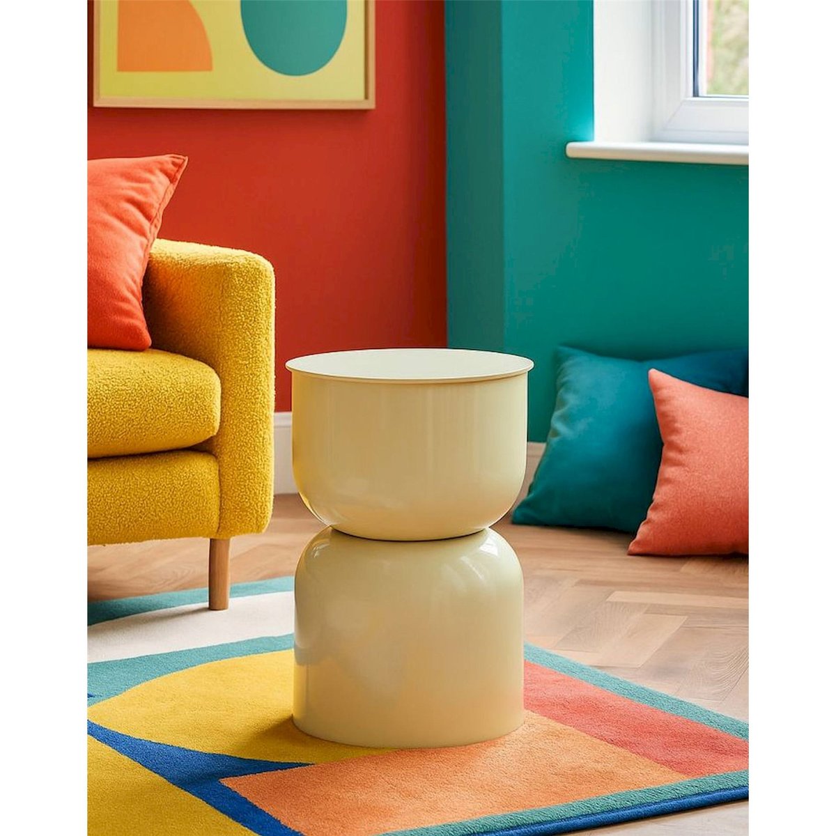 Table d'appoint ronde en métal MODERN crème, RECOLLECTION
