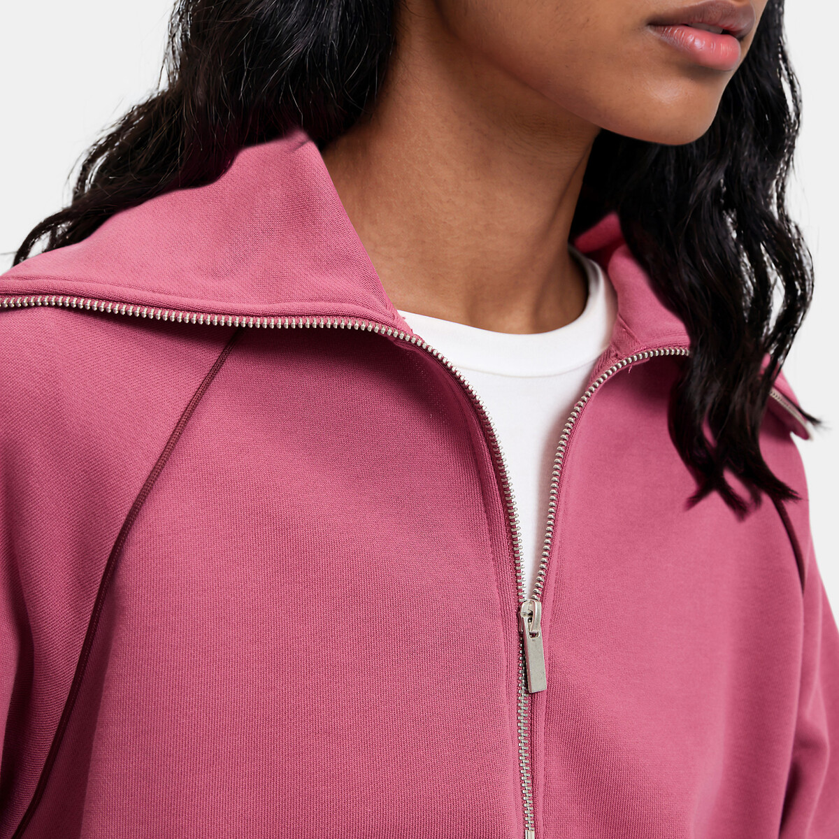Loose Fitting Zip-Up Collar Sweatshirt with Contrasting Piping burgundy red, LA REDOUTE COLLECTIONS