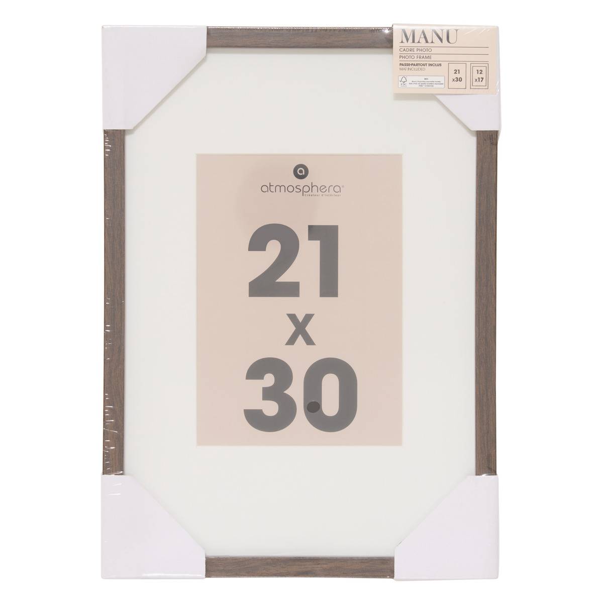 Cadre-photo rectangulaire en verre MANU marron tonka, ATMOSPHERA