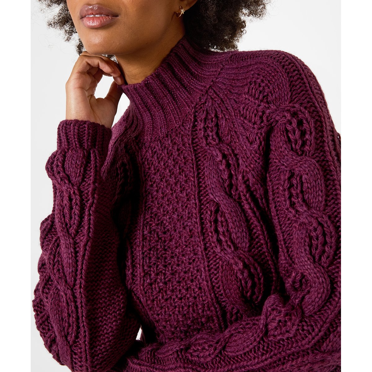 Pull à Col Montant en Maille Torsadée Freya violet, JOE BROWNS