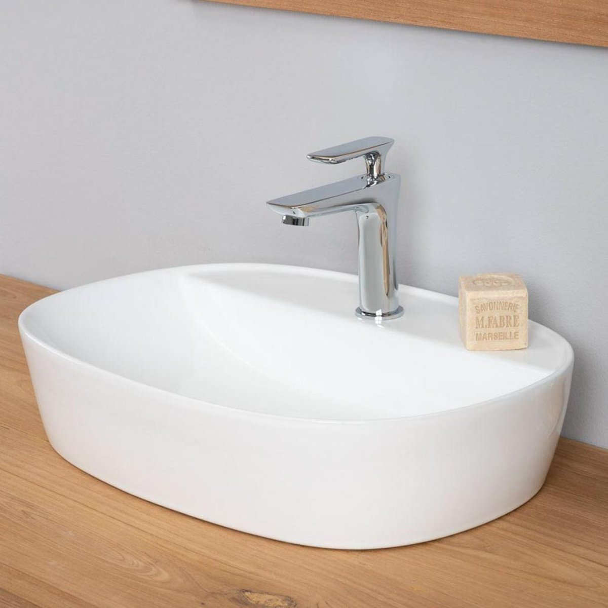 Vasque en céramique ovale avec plage 50 cm BAHIA blanc, WANDA COLLECTION