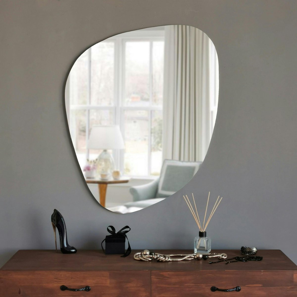 Miroir mural organique forme galet 90 cm - style design CODY argenté, PIER IMPORT