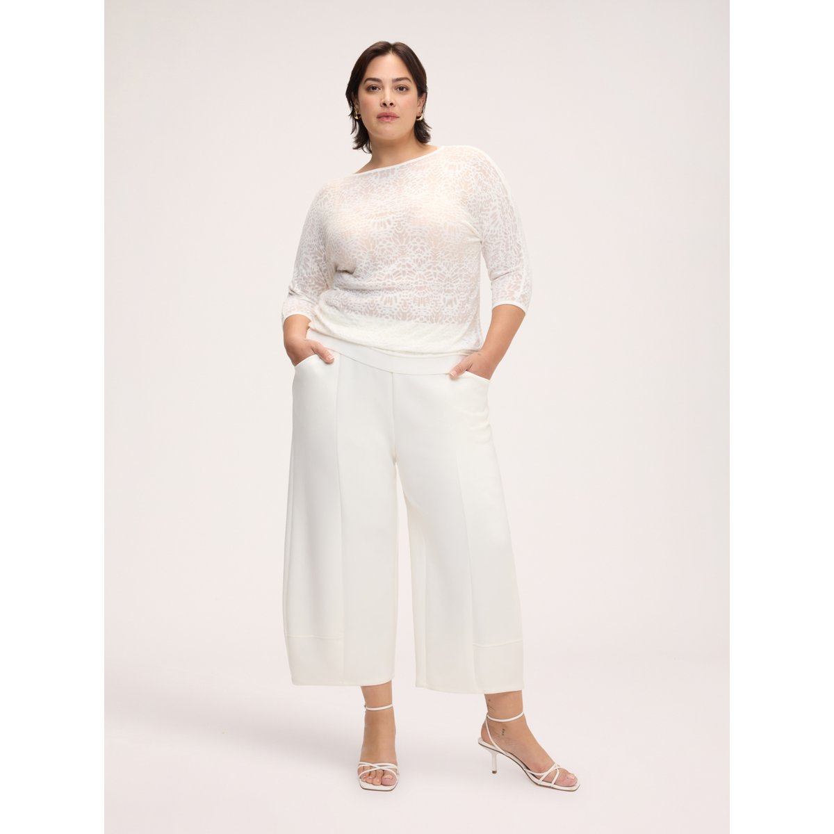 Pull avec motif dentelle blanc, FIORELLA RUBINO