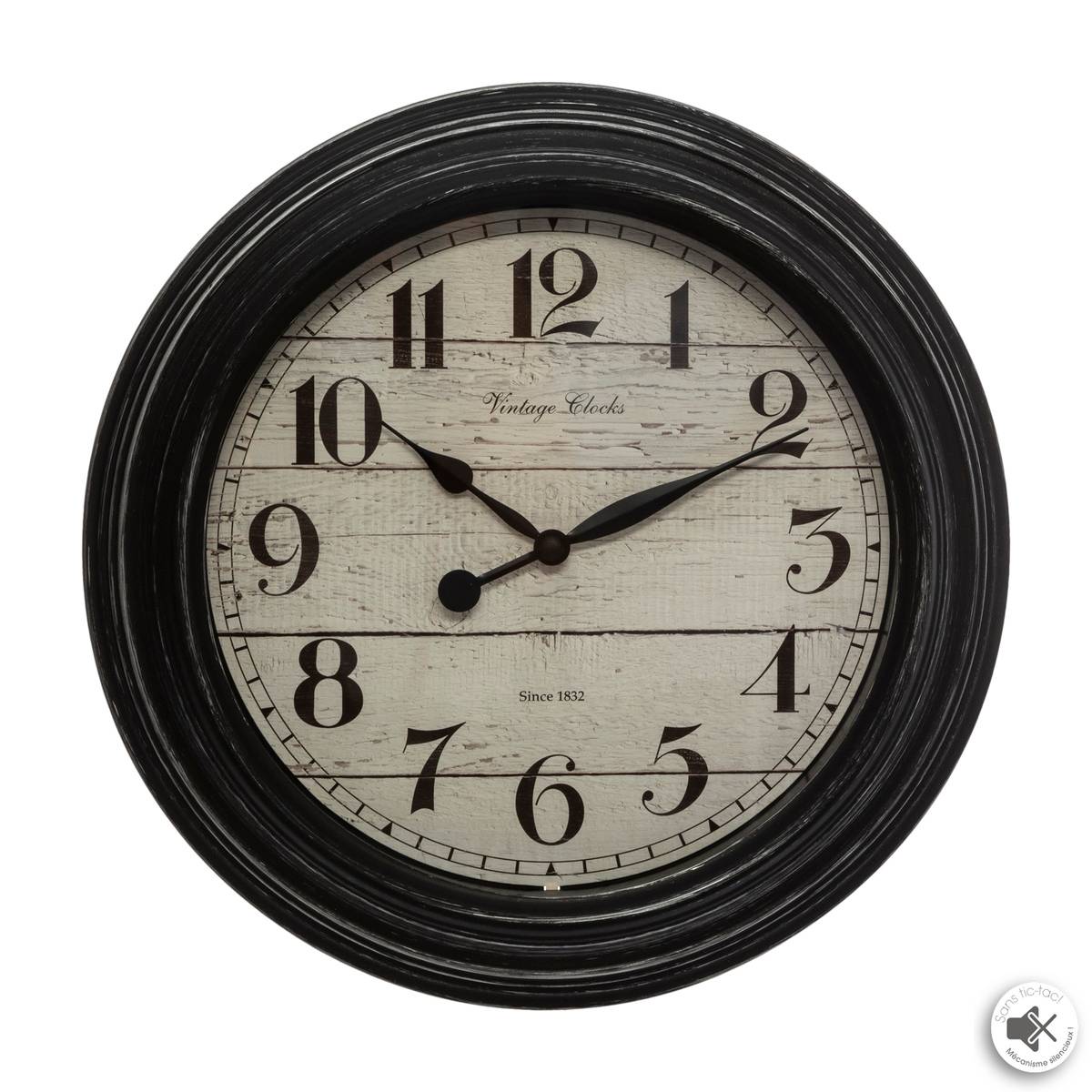Horloge à moulures vintage ELYSSA noir, ATMOSPHERA