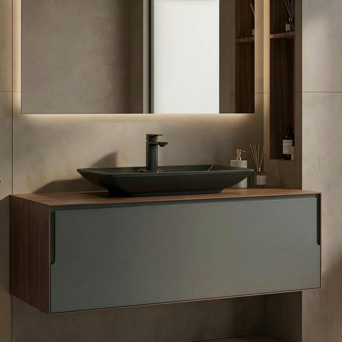 Meuble vasque suspendu pour salle de bains 120 cm RIA gris, PIER IMPORT